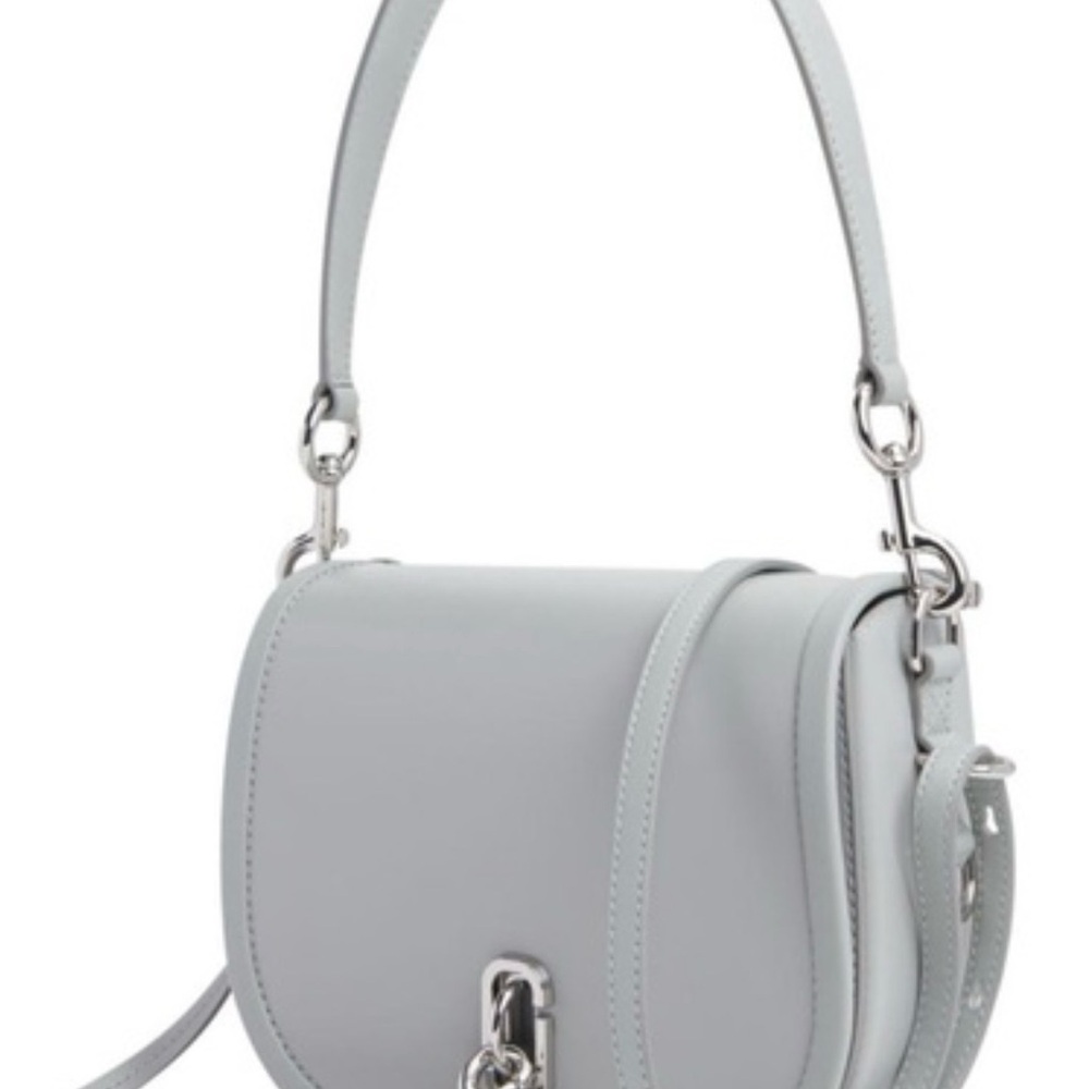 Marc Jacobs The Saddle Light Gray Crossbody Bag with Silver Accents